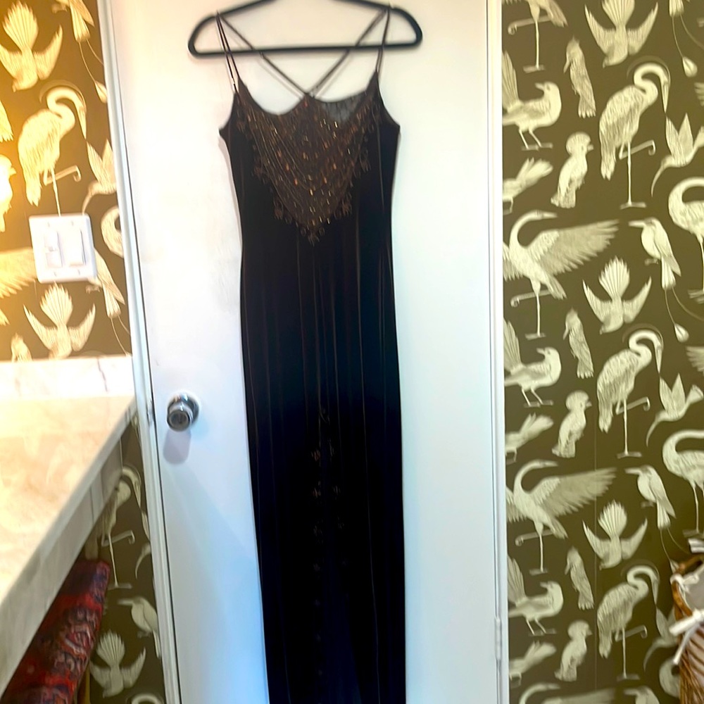 Gorgeous Chocolate velvet beaded vintage look dress 7/8